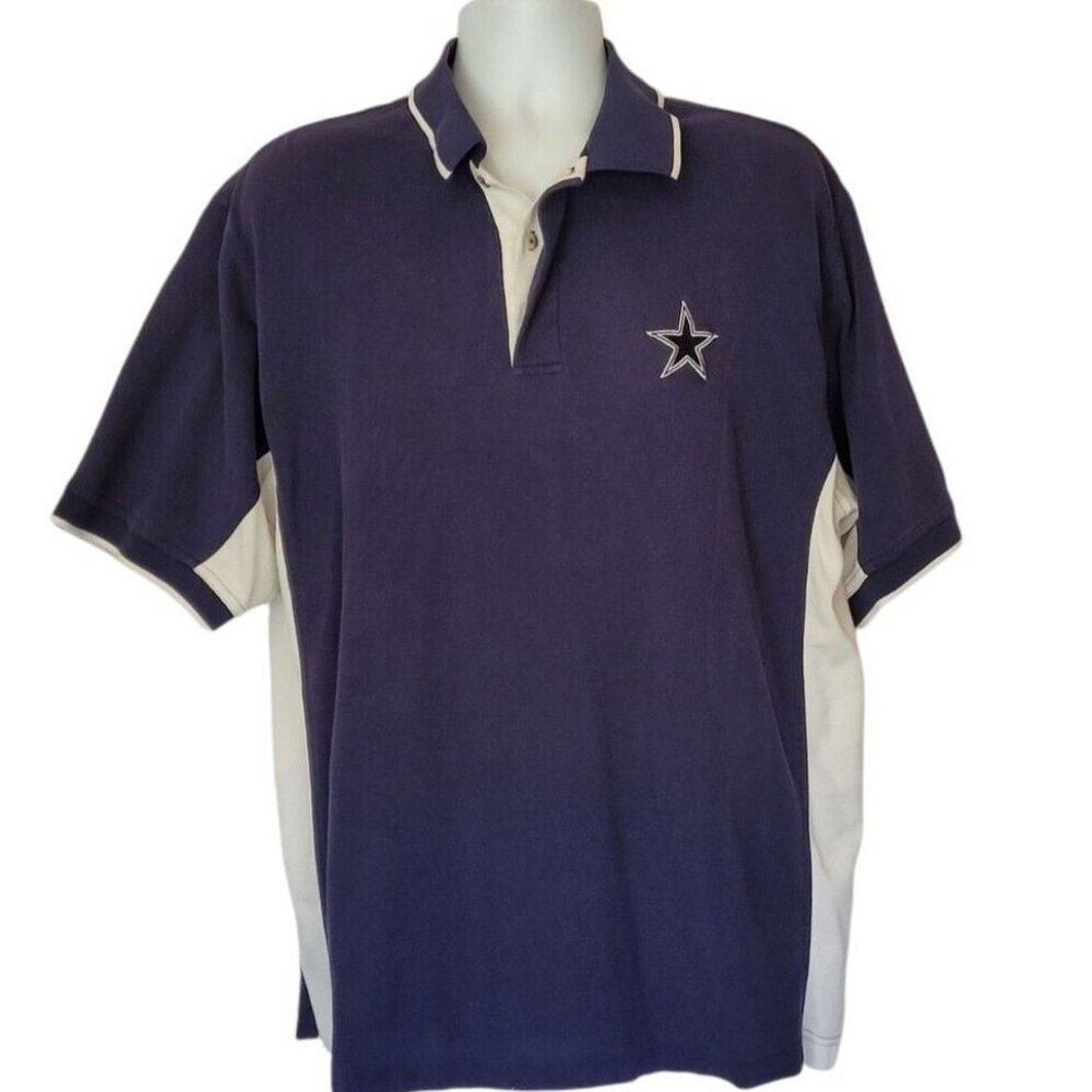 Reebok‎ Polo Shirt Men’s L Blue Dallas Cowboys NFL 2 Button Collar Play Dry